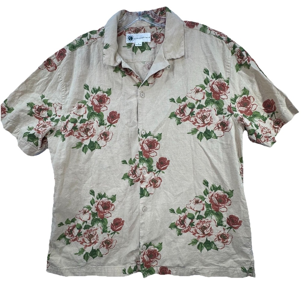 Hemp & Recycled Cotton Blend Women's Small‎ Rose Print Button Up Shirt Boho Eco